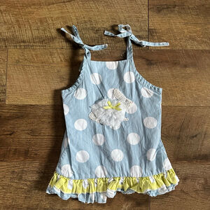 Girls Mud Pie Tank Top 2T Blue White Polka Dot Bunny